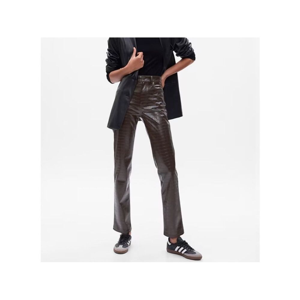 GAP High Rise Vegan Croc Leather Cheeky Straight Pants 32 14 Long Tall NWT